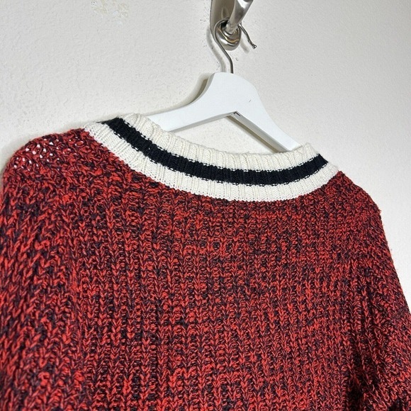 Say What? Red Cream and Black V-neck Varsity Sweater M - Picture 7 of 9